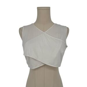 BCBGMaxazria White Jersey Twist Front Crop Top T-Shirt, Size M